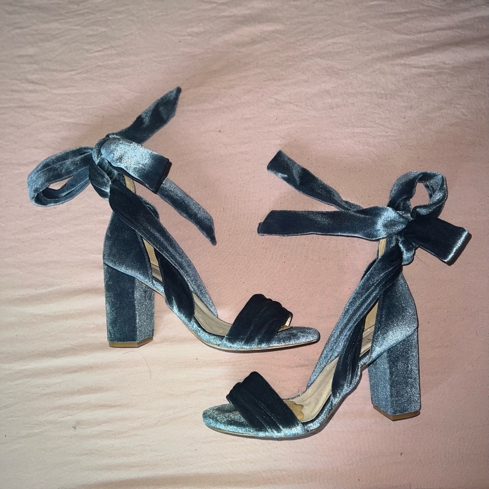 Raye Mia Velvet Blue Strappy Lace Up Heels - Picture 3 of 13